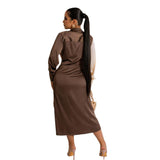 Women's Stitching Strap V-neck Long-sleeve Dress - Nioor