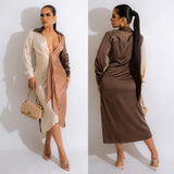 Women's Stitching Strap V-neck Long-sleeve Dress - Nioor