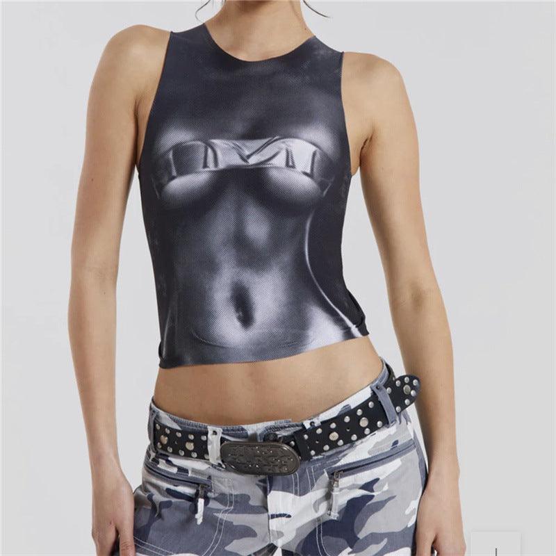 Women's Street Fashion Printed Sleeveless Midriff-baring Small Vest Women - Nioor