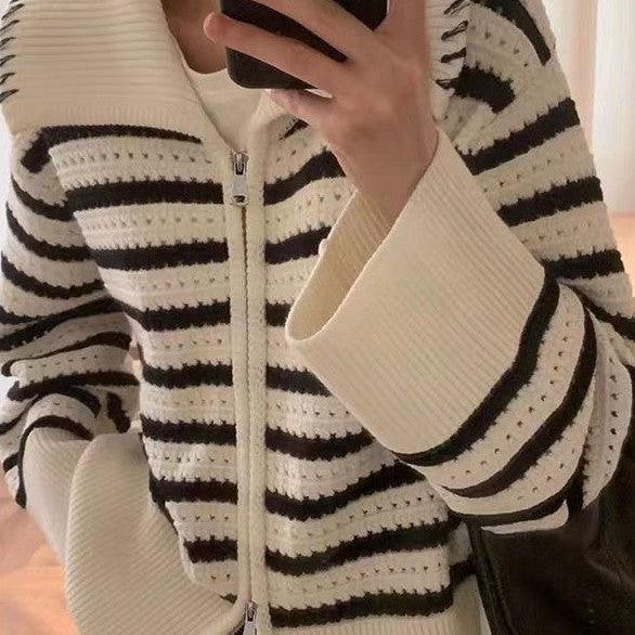 Women's striped knitted cardigan sweater - Nioor