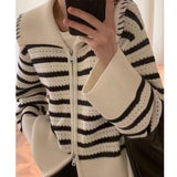 Women's striped knitted cardigan sweater - Nioor