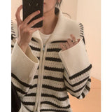 Women's striped knitted cardigan sweater - Nioor