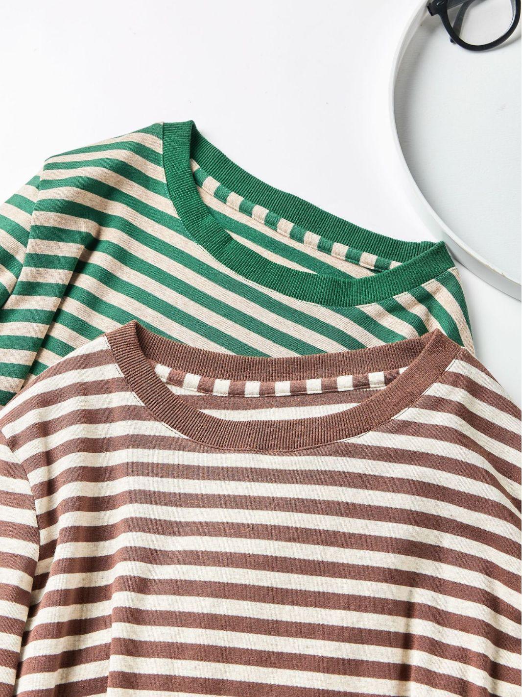 Women's Striped T-shirt Long Sleeve Bottoming Shirt - Nioor