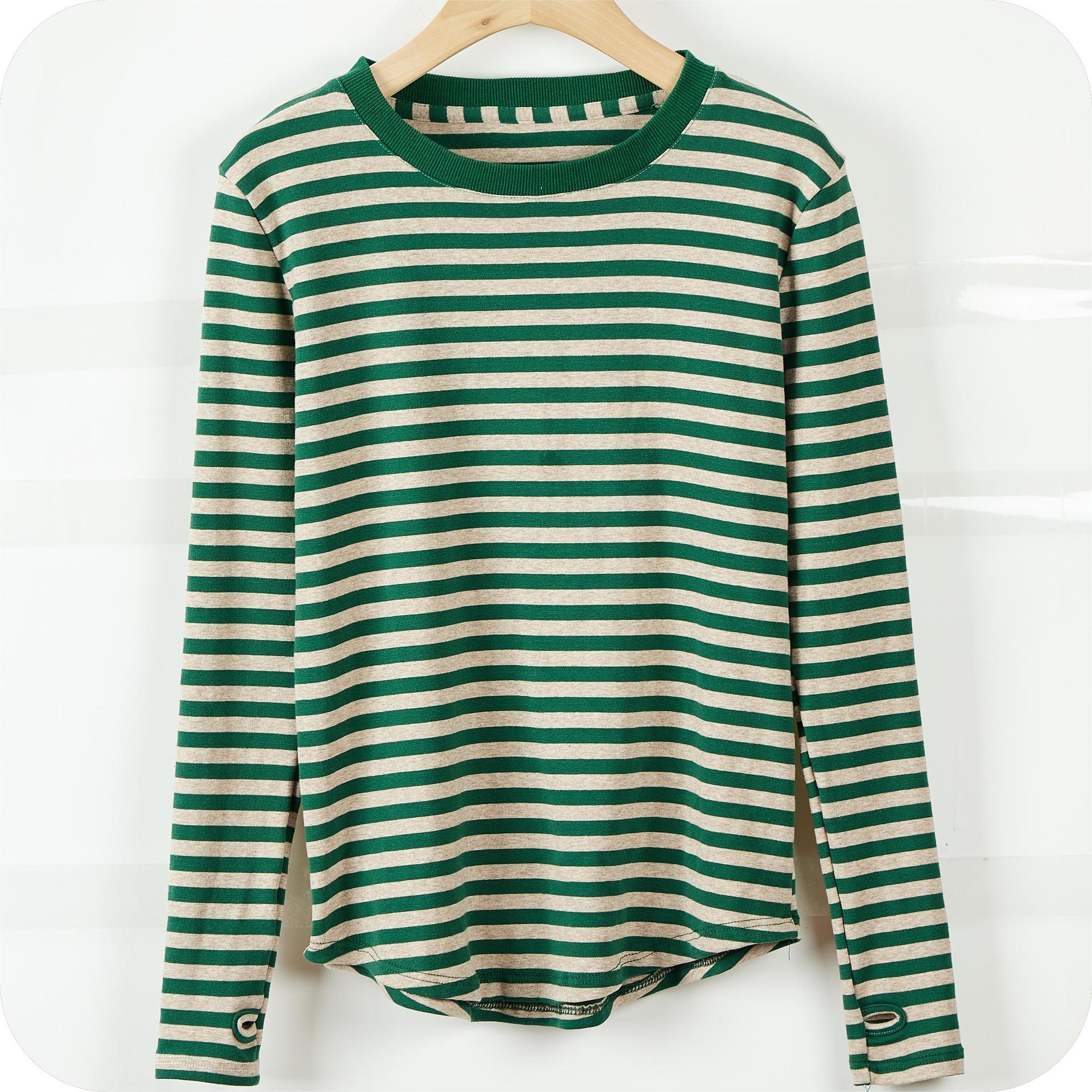 Women's Striped T-shirt Long Sleeve Bottoming Shirt - Nioor