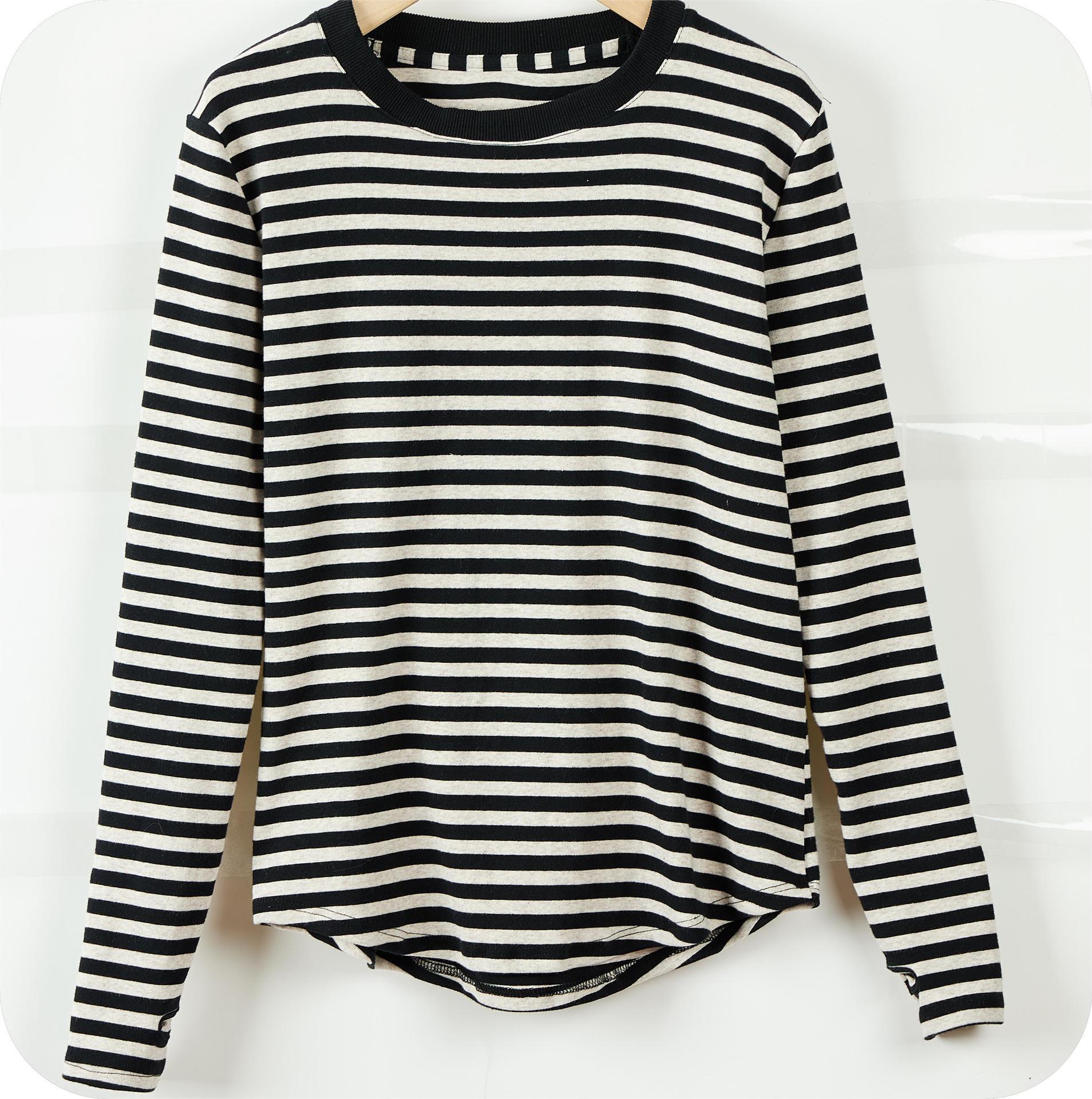 Women's Striped T-shirt Long Sleeve Bottoming Shirt - Nioor