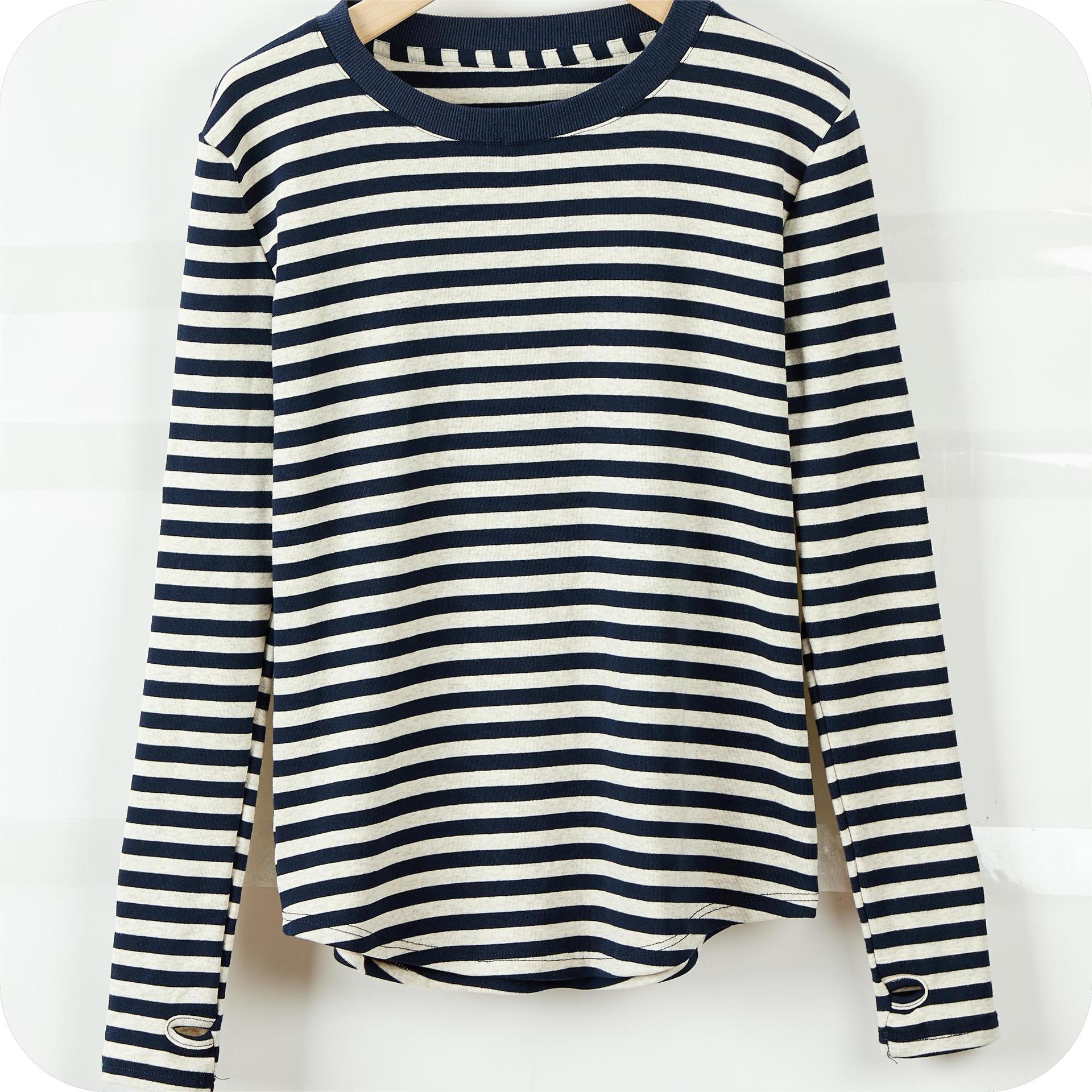 Women's Striped T-shirt Long Sleeve Bottoming Shirt - Nioor