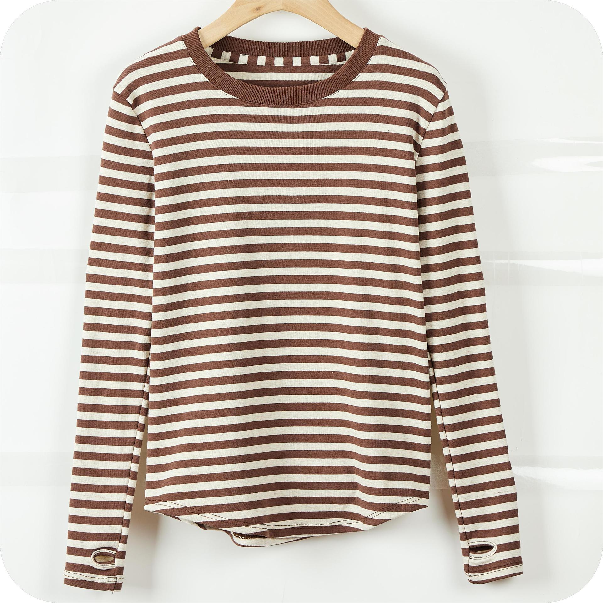 Women's Striped T-shirt Long Sleeve Bottoming Shirt - Nioor