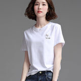 Women's Stylish Loose Round Neck Short Sleeve T-shirt Top - Nioor