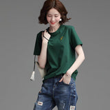 Women's Stylish Loose Round Neck Short Sleeve T-shirt Top - Nioor