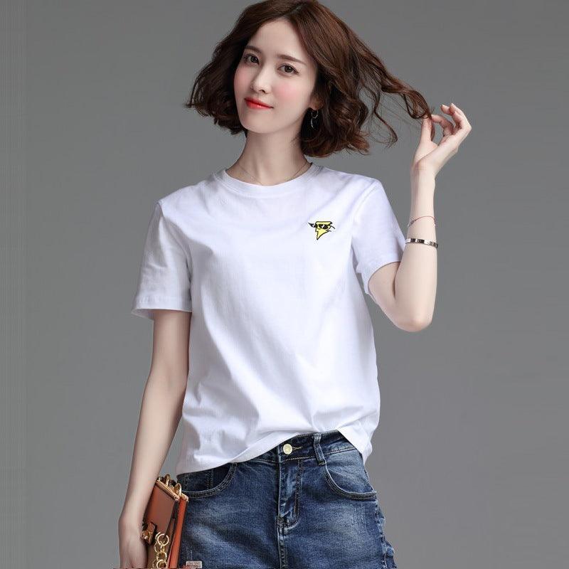 Women's Stylish Loose Round Neck Short Sleeve T-shirt Top - Nioor