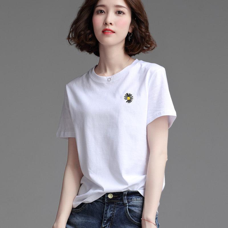 Women's Stylish Loose Round Neck Short Sleeve T-shirt Top - Nioor