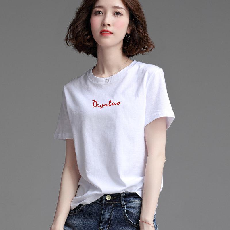 Women's Stylish Loose Round Neck Short Sleeve T-shirt Top - Nioor