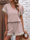 Women's Suit V-neck Short Sleeve Top Shorts - Nioor