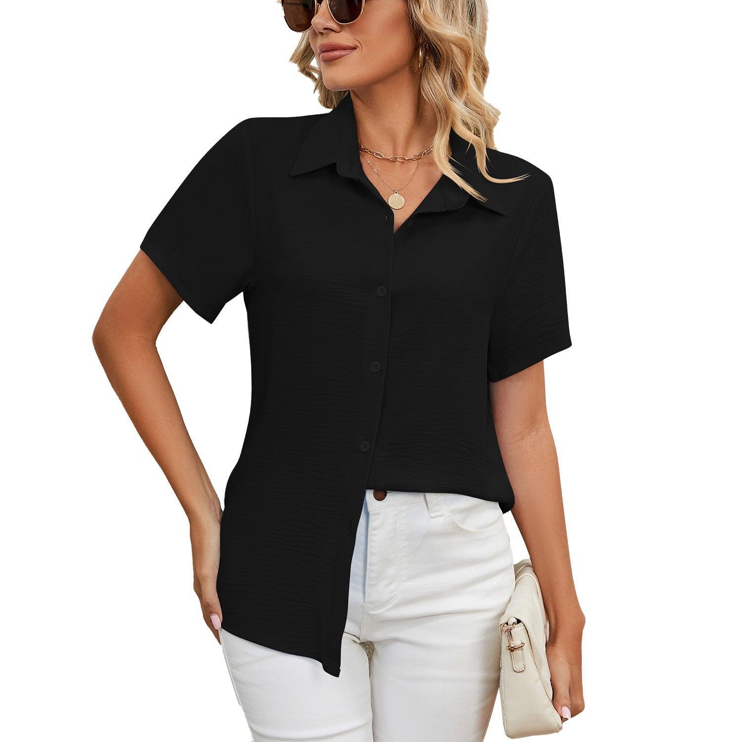 Women's Summer Anti-wrinkle V-neck Casual Loose Solid Color Shirt Top - Nioor