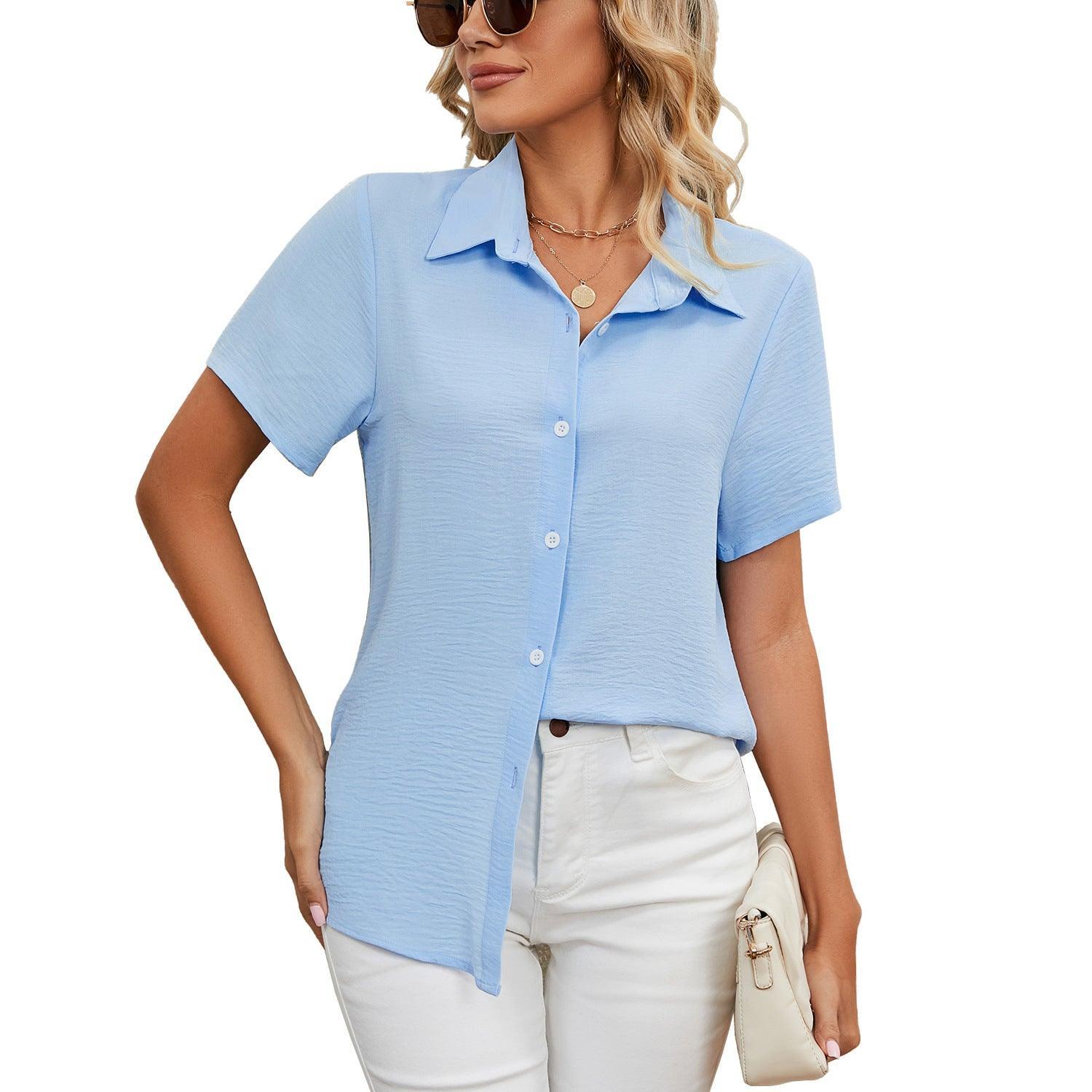 Women's Summer Anti-wrinkle V-neck Casual Loose Solid Color Shirt Top - Nioor