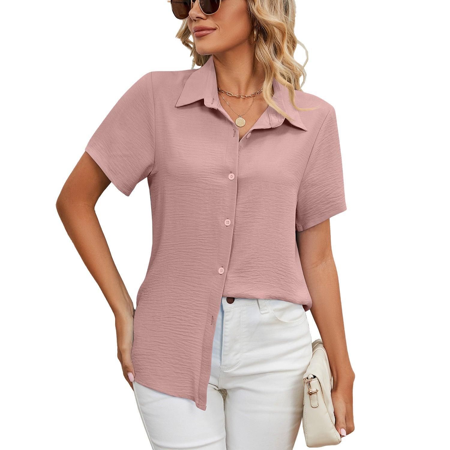 Women's Summer Anti-wrinkle V-neck Casual Loose Solid Color Shirt Top - Nioor