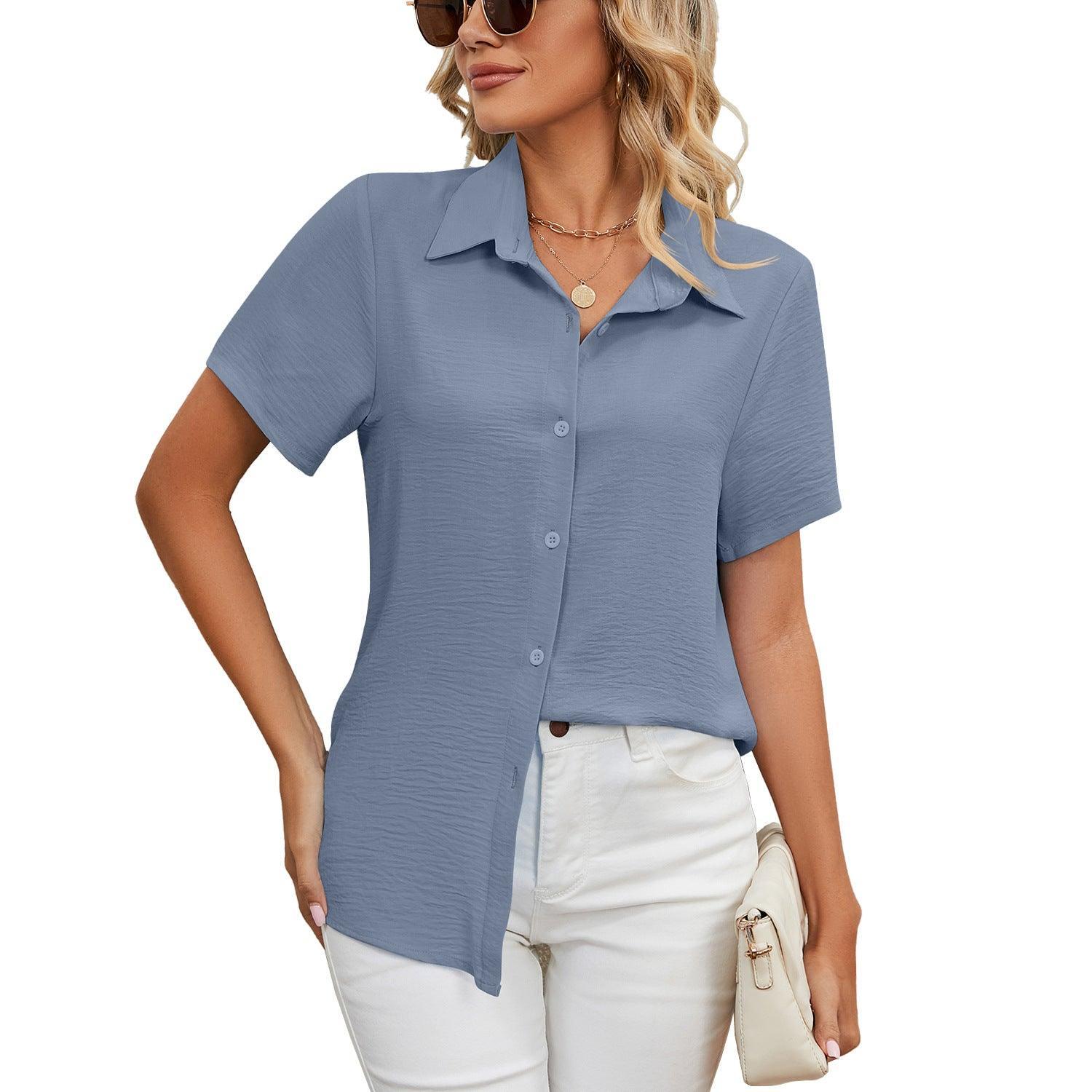 Women's Summer Anti-wrinkle V-neck Casual Loose Solid Color Shirt Top - Nioor