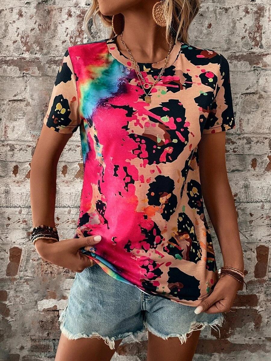 Women's Summer Fashion Painted Short-sleeved Slim T-shirt - Nioor