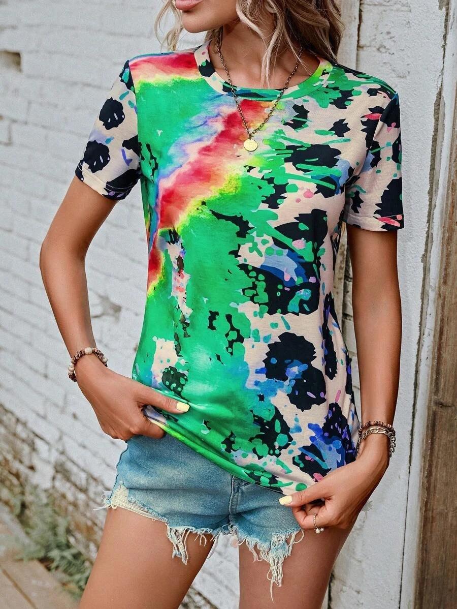 Women's Summer Fashion Painted Short-sleeved Slim T-shirt - Nioor