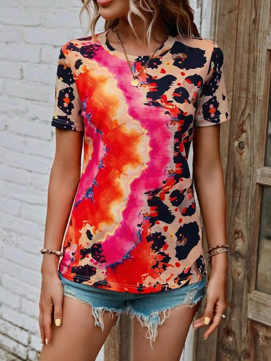 Women's Summer Fashion Painted Short-sleeved Slim T-shirt - Nioor