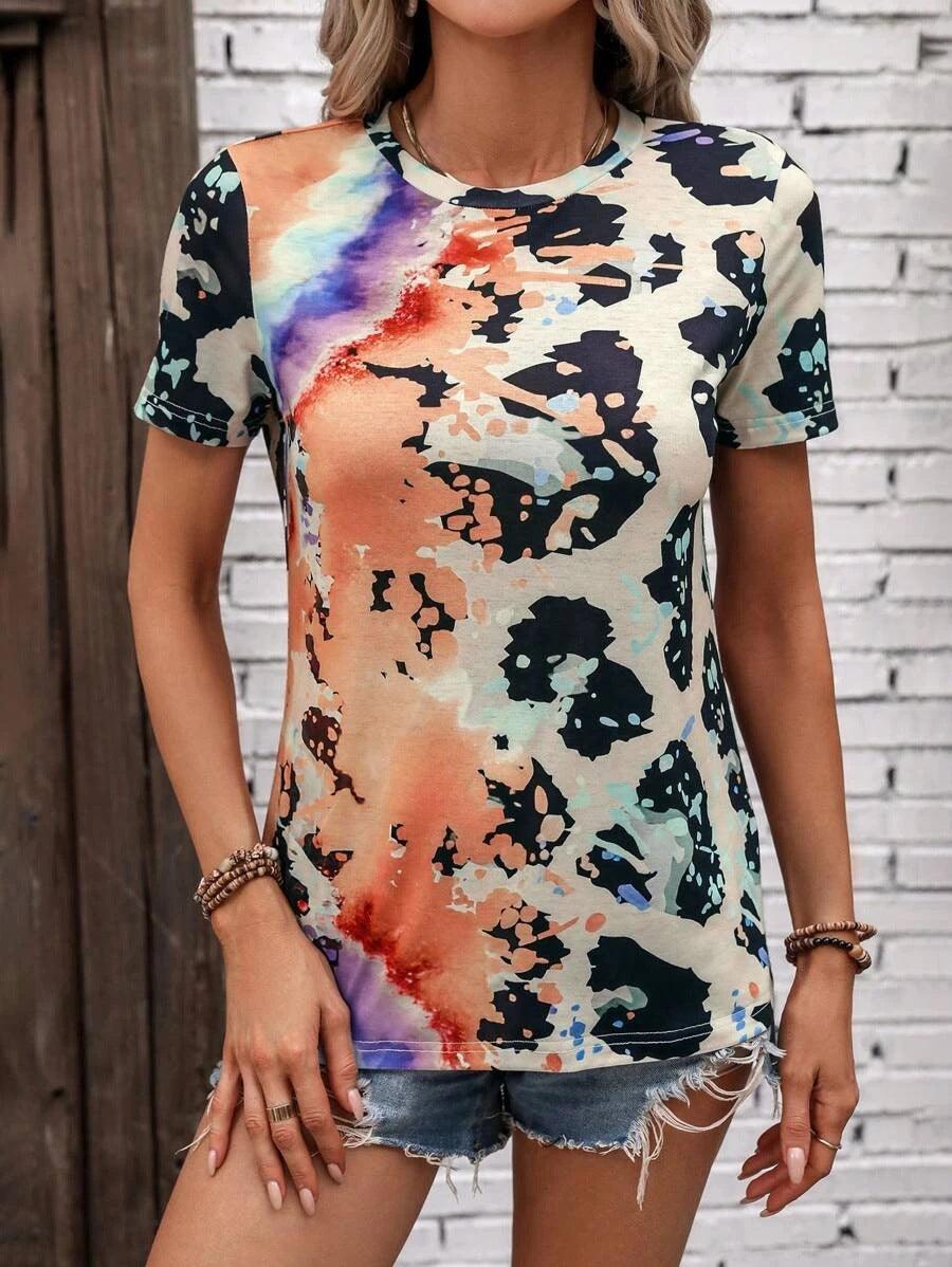 Women's Summer Fashion Painted Short-sleeved Slim T-shirt - Nioor