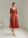 Women's Summer Temperament Pure Color Puff Sleeve Dress - Nioor