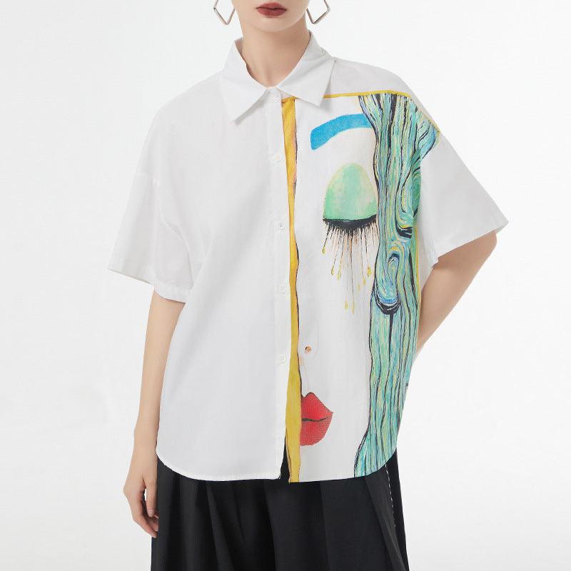 Women's Summer Thin Loose Printed Short-sleeved Shirt - Nioor