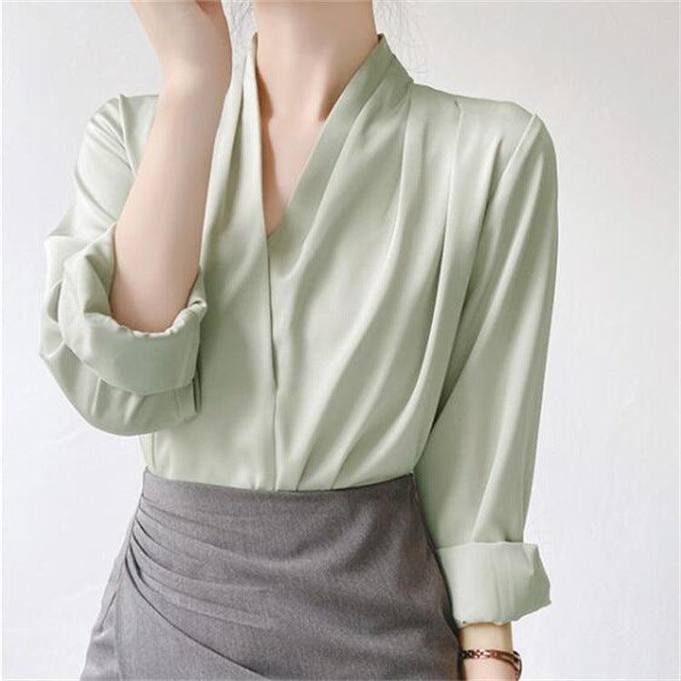 Women's Summer V-neck Niche Satin Shirt Top - Nioor