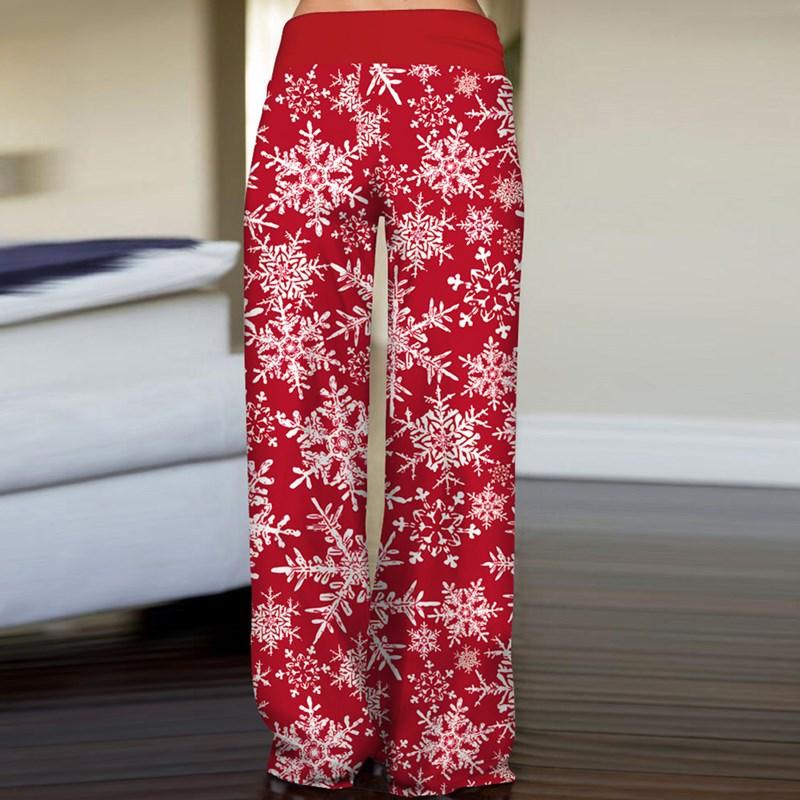 Women's Tied High Waist Christmas Printed Casual Trousers - Nioor