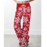 Women's Tied High Waist Christmas Printed Casual Trousers - Nioor