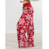 Women's Tied High Waist Christmas Printed Casual Trousers - Nioor