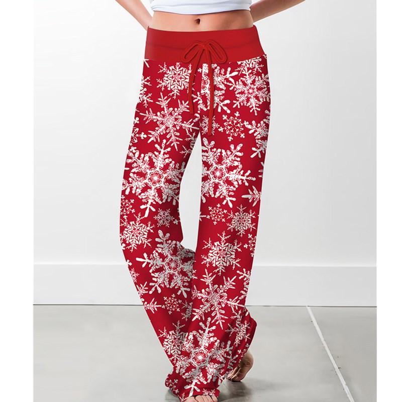 Women's Tied High Waist Christmas Printed Casual Trousers - Nioor