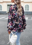 Women's Tops Casual Floral Print V Neck Long Sleeve Shirts Loose Chiffon Blouses Shirts Tops - Nioor