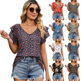 Women's Tops Casual V Neck Tops Ruffle Short Sleeve T Shirt Blouses - Nioor