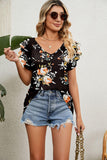 Women's Tops Casual V Neck Tops Ruffle Short Sleeve T Shirt Blouses - Nioor