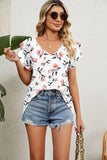 Women's Tops Casual V Neck Tops Ruffle Short Sleeve T Shirt Blouses - Nioor