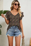 Women's Tops Casual V Neck Tops Ruffle Short Sleeve T Shirt Blouses - Nioor