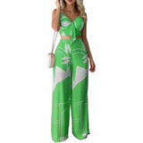 Women's Tube Top Lace-up Wide-leg Pants Suit - Nioor