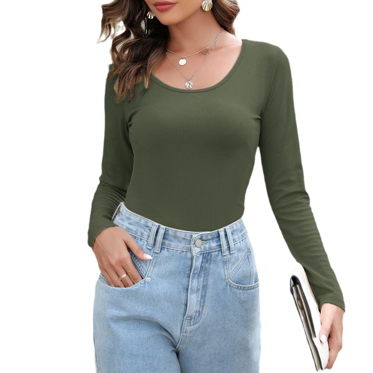 Women's U-neck Long-sleeved T-shirt Bottoming Shirt - Nioor