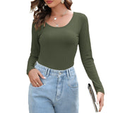 Women's U-neck Long-sleeved T-shirt Bottoming Shirt - Nioor