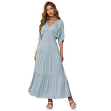 Women's V-neck Batwing Sleeve Dress - Nioor