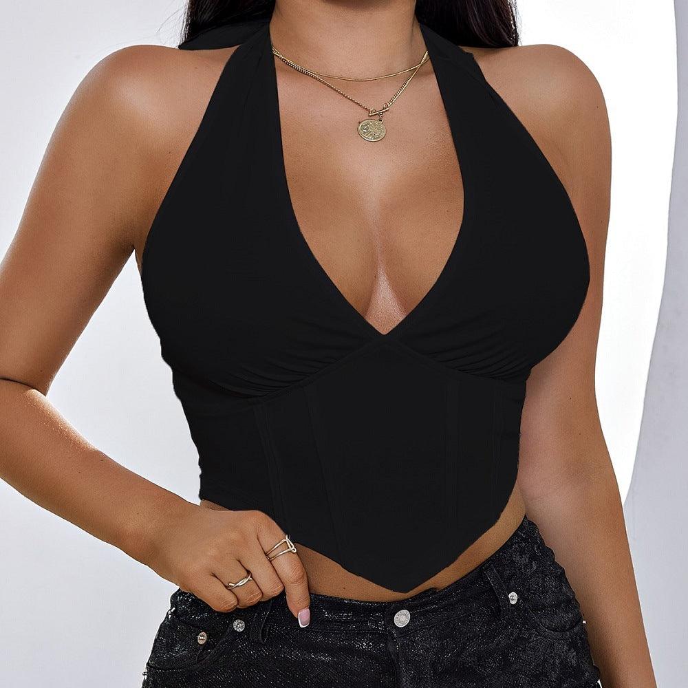 Women's V-neck Lace Up Backless Top - Nioor