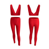 Women's V-neck Sports Yoga Cotton Solid Color Two-piece Set - Nioor