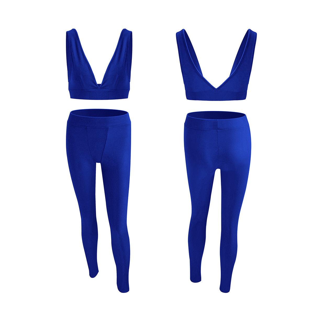 Women's V-neck Sports Yoga Cotton Solid Color Two-piece Set - Nioor