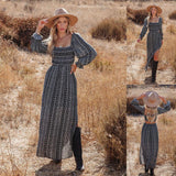 Women's Vintage Woven Dress With Long Sleeves - Nioor