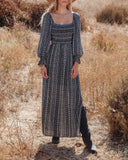 Women's Vintage Woven Dress With Long Sleeves - Nioor