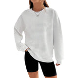 Women's Waffle Long Sleeve Loose-fitting Casual Round-neck Sweater - Nioor