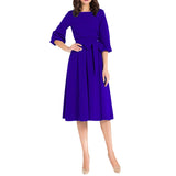 Women's Waist-tight 34 Sleeve Dress With Belt - Nioor