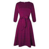 Women's Waist-tight 34 Sleeve Dress With Belt - Nioor