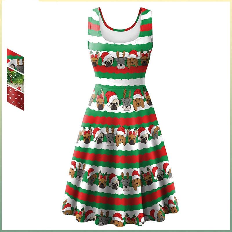 Women Sleeveless Vest Christmas Elk Digital Printed Dress - Nioor